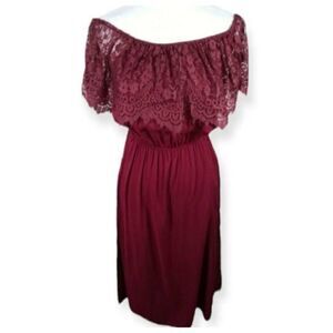 J FOR JUSTIFY BURGUNDY LACE OFF-THE-SHOULDER DRESS SZ.S EUC.